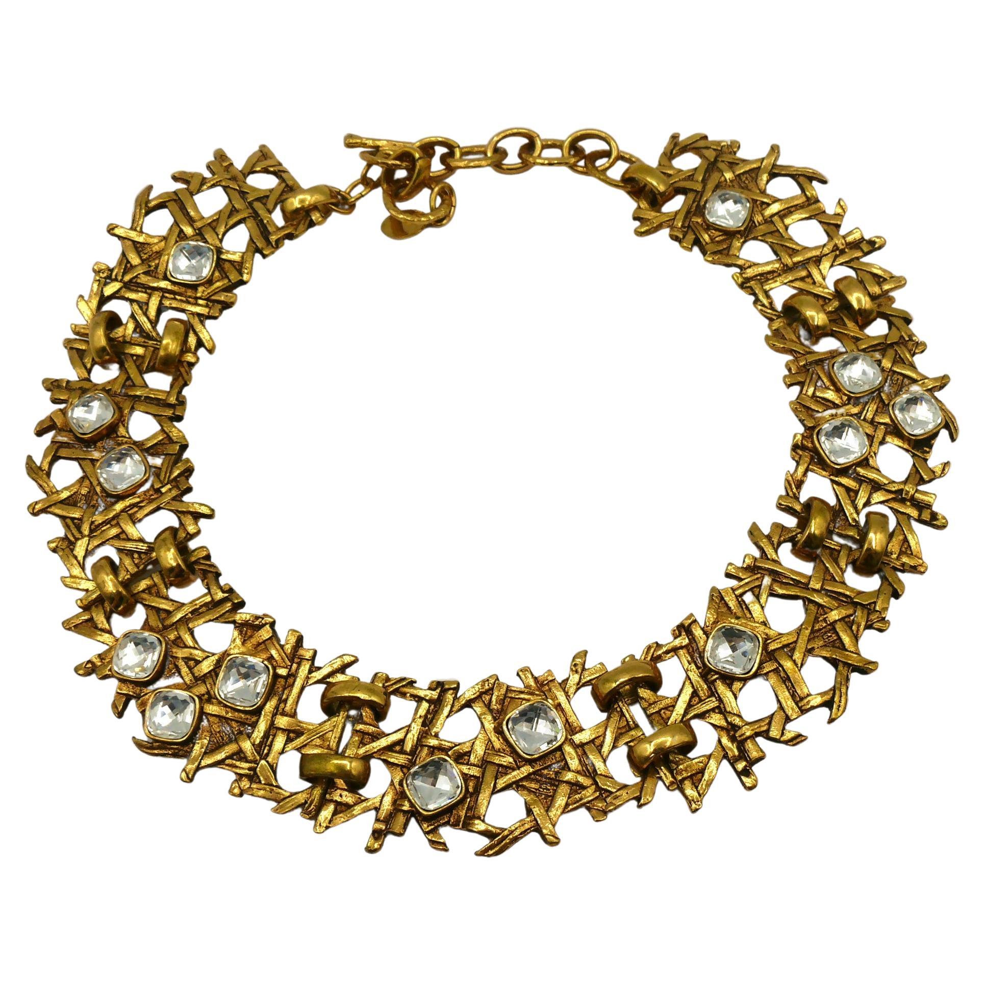 XAVIER LOUBENS Vintage Gold Tone Cannage Collar Necklace For Sale
