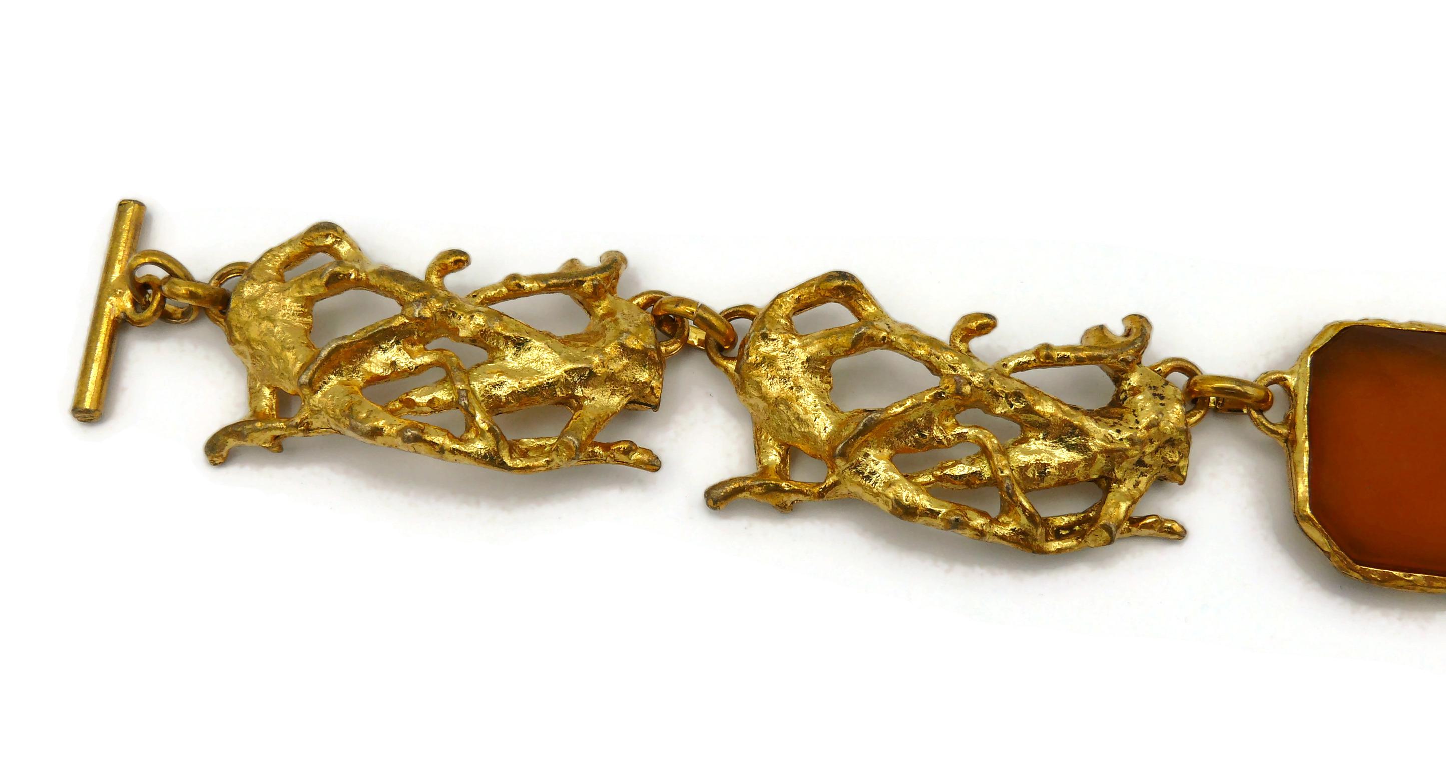 XAVIER LOUBENS Vintage Goldfarbene Glieder- und Milchglas-Cabochon-Halskette, Vintage Damen im Angebot