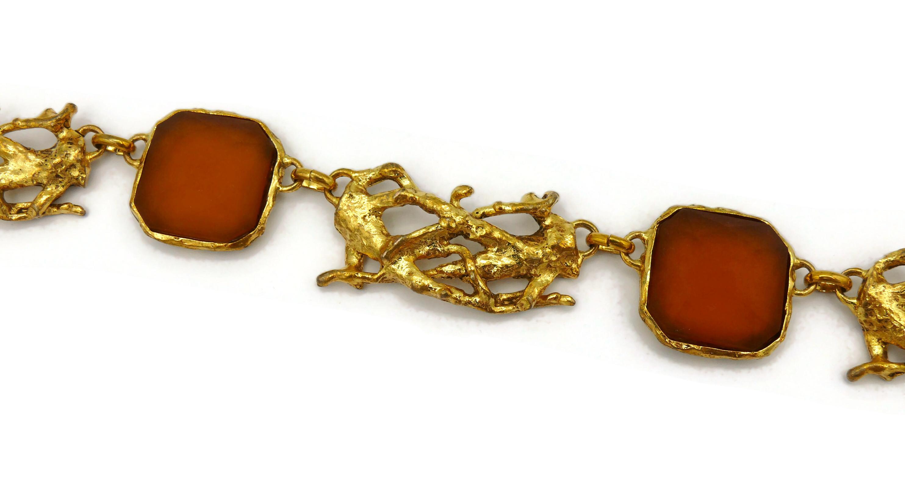 XAVIER LOUBENS Vintage Goldfarbene Glieder- und Milchglas-Cabochon-Halskette, Vintage im Angebot 1