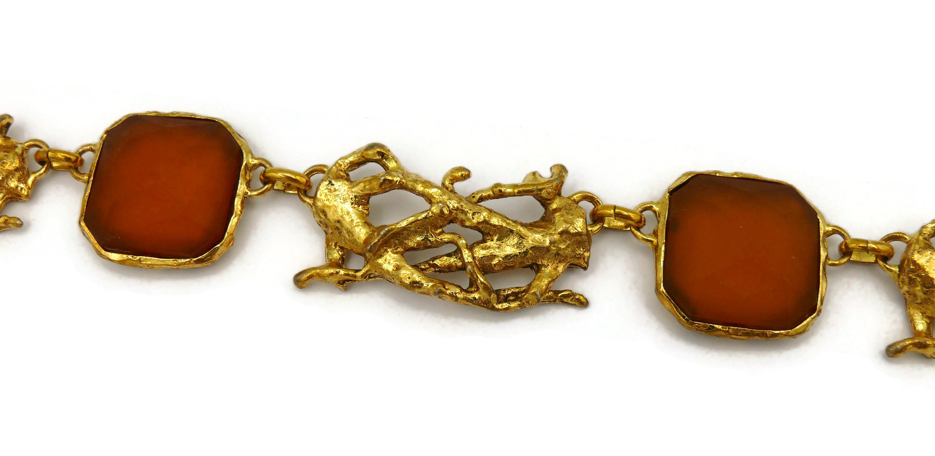 XAVIER LOUBENS Vintage Goldfarbene Glieder- und Milchglas-Cabochon-Halskette, Vintage im Angebot 2