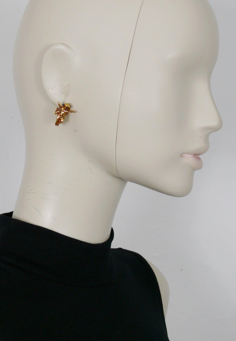Boucles D'oreilles Pendantes Vintage Xavier Loubens Haute Couture - Résine Et Verre Doré