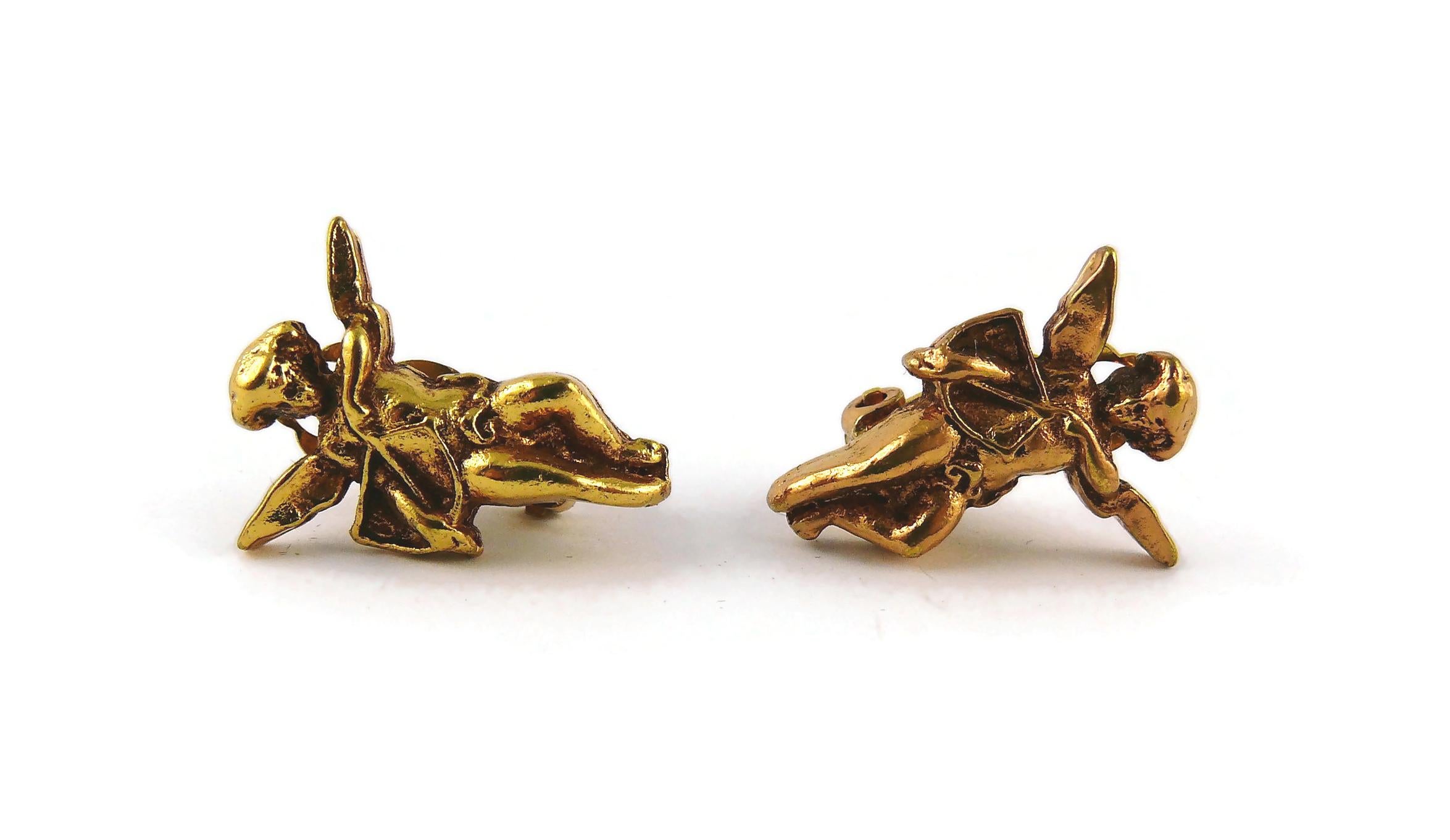 Women's Xavier Loubens Vintage Gold Toned Cupid Clip-On Earrings For Sale