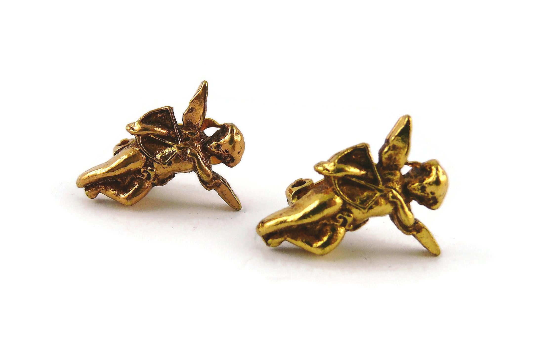 Xavier Loubens Vintage Gold Toned Cupid Clip-On Earrings For Sale 1