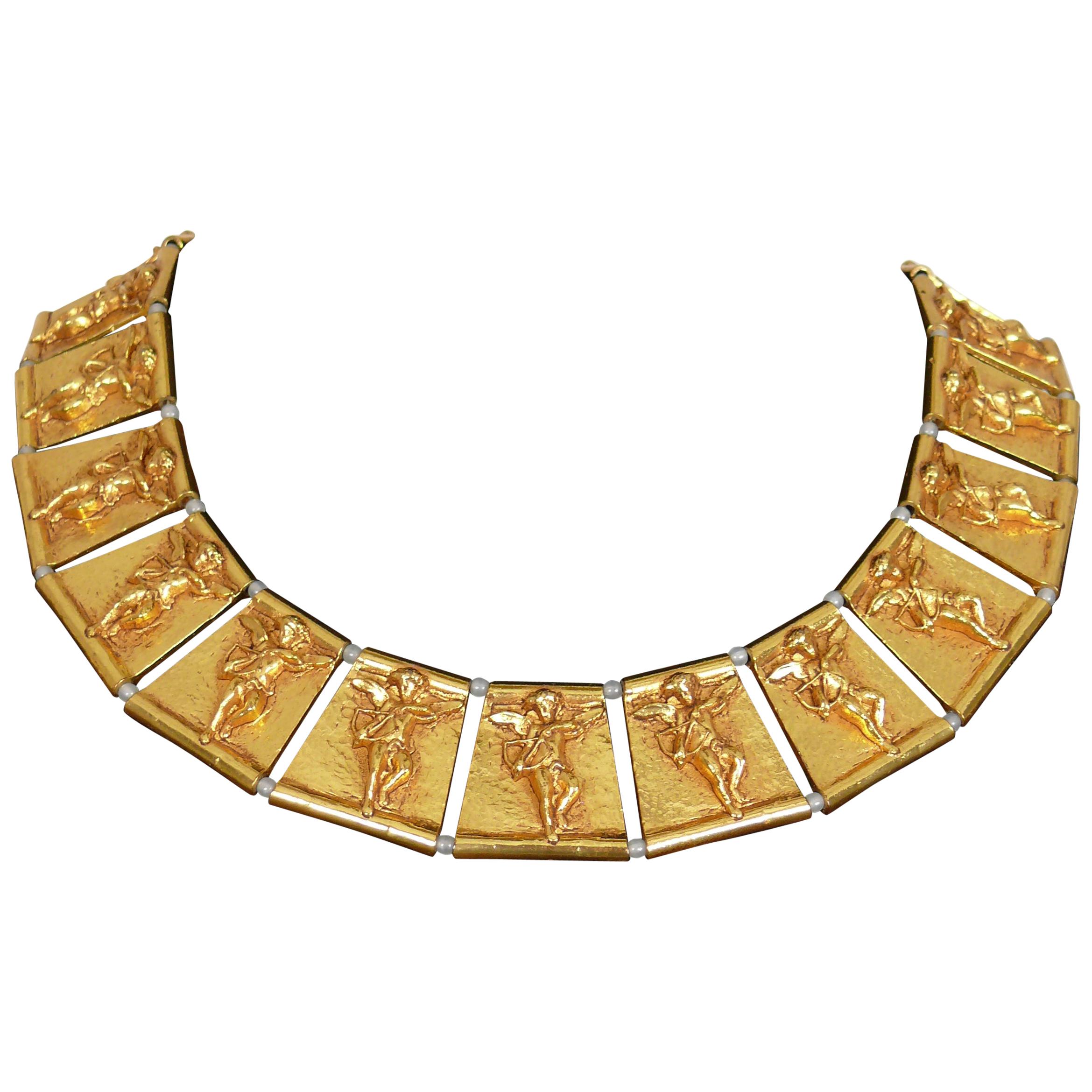 Xavier Loubens Vintage Gold Toned Cupid Collar Necklace For Sale