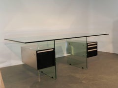 Xavier Marbeau Bureau "Estéral" des années 1970 en acier inoxydable, bois laqué