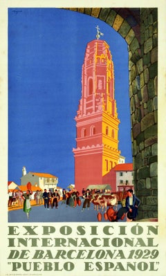 Original Vintage Poster Barcelona Exhibition Spanish Village Art Pueblo Espanol