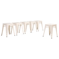 Vintage Xavier Pauchard Tolix White H Stools, Set of 6