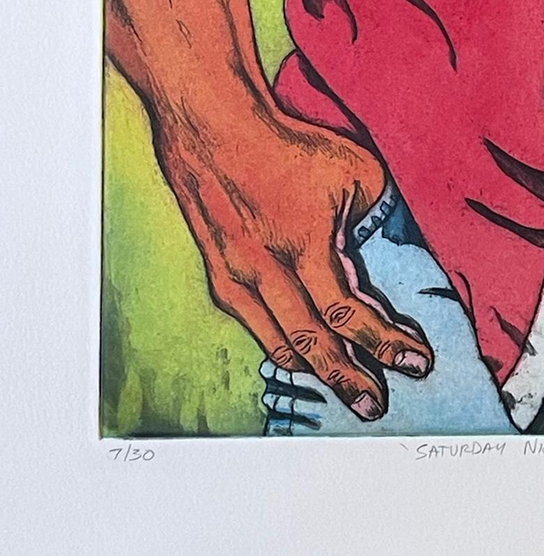 Signed, titled and numbered from the edition of 30. One of several prints done on the image of some modern day cowboys.

Viramontes was the subject of a 1-hour documentary Xavier Viramontes, A Life in Print which has been shown on PBS. It covers