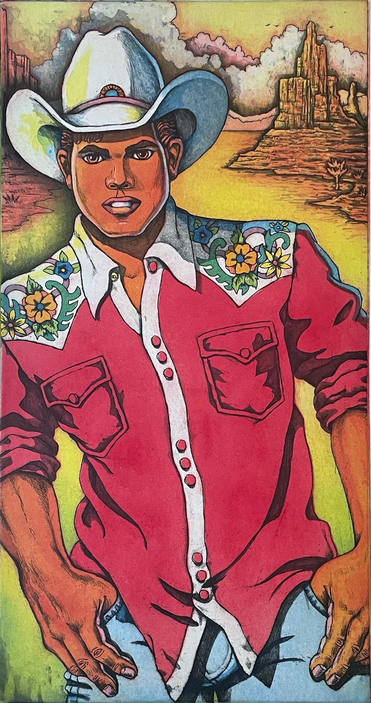 Xavier Viramontes Figurative Print - Saturday Night Cowboy