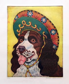 The Cisco Kid — Etching & Aquatint humorous dog portrait by Xavier Viramontes