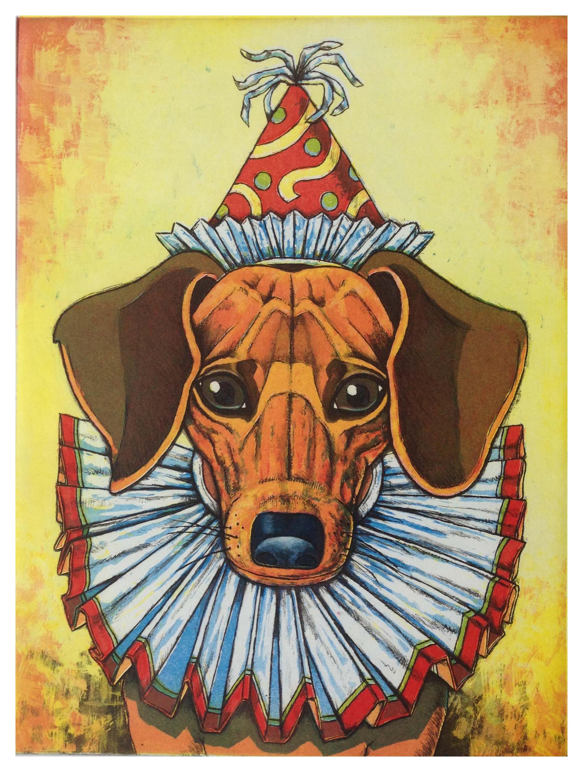 Tyson - The Party Boy, humorous dog portrait by Xavier Viramontes