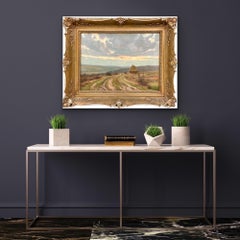 Large 19th century romantic painting - Hay Harvest - Une meule dans un paysage
