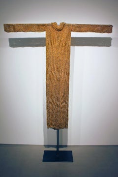 "Vestido de Oro I (Gold Dress I)" terracotta gold glaze dress form sculpture