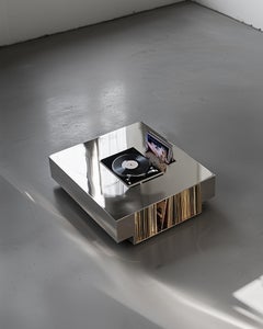 Tavolino da caffè XC-TurnTable in acciaio inossidabile con giradischi integrato