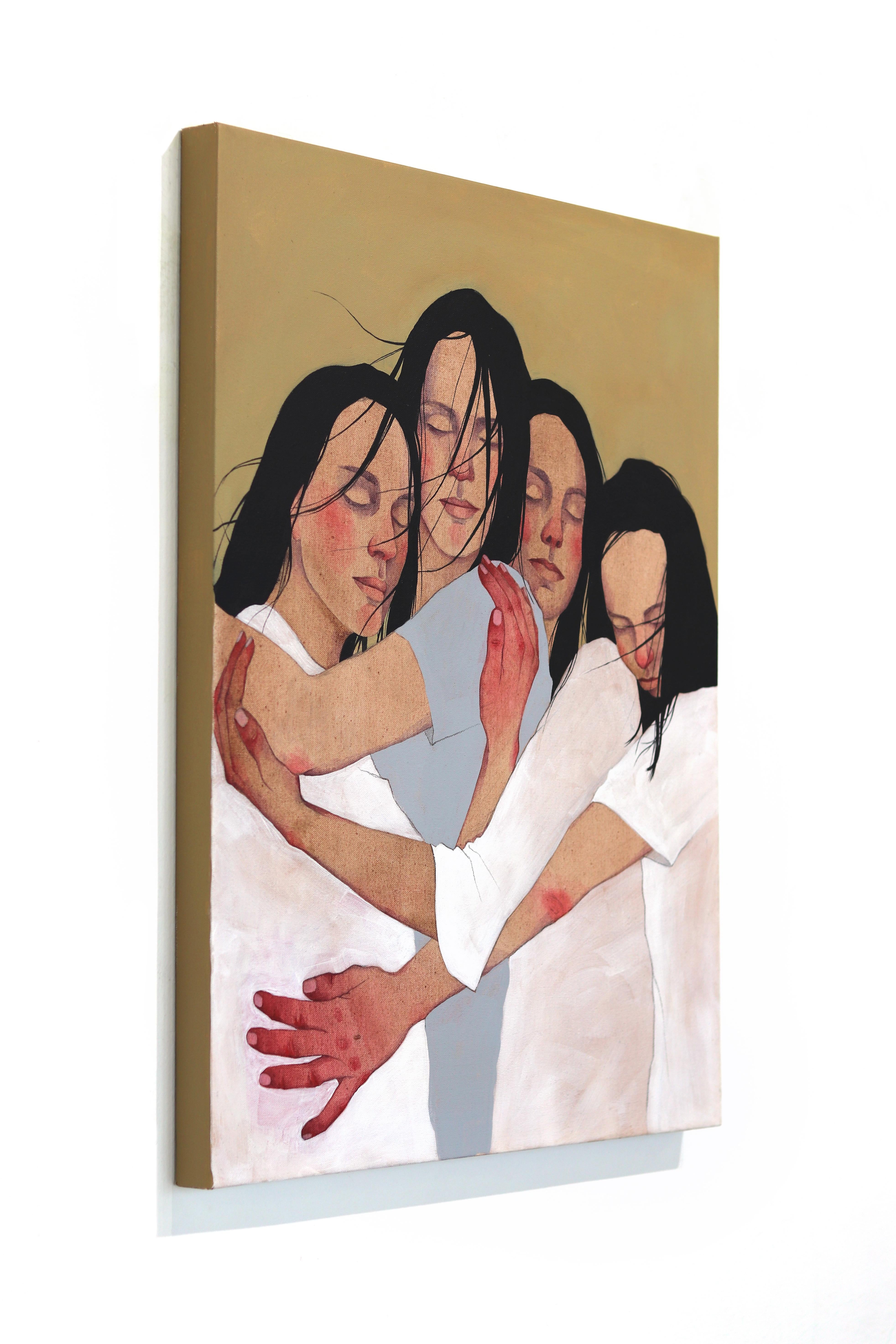 Creative Force - Peinture figurative féminine émotionnelle originale sur toile - Marron Figurative Painting par Xenia Gray