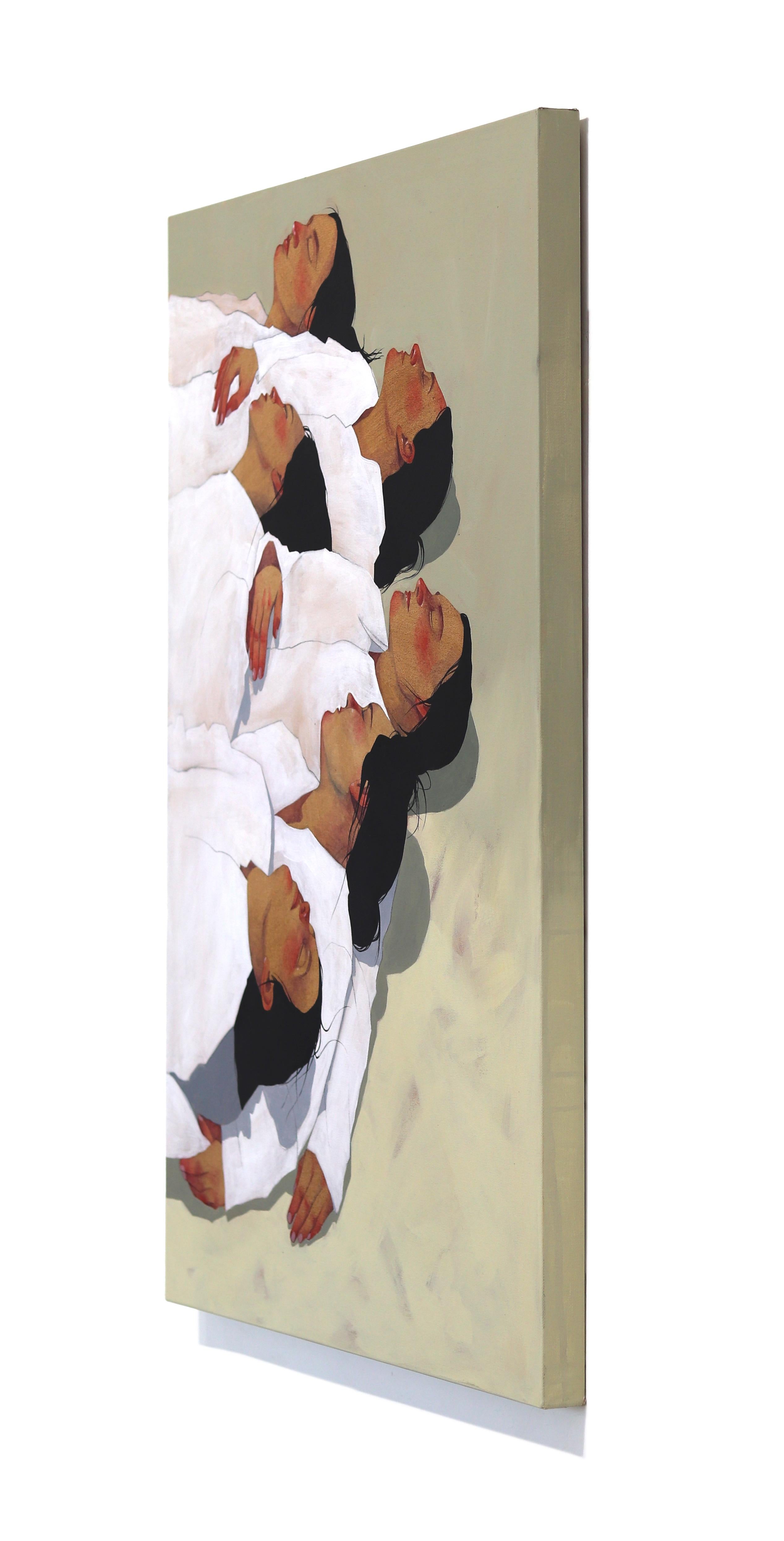 J'ai rêvé - Peinture figurative originale en techniques mixtes sur toile - Beige Figurative Painting par Xenia Gray