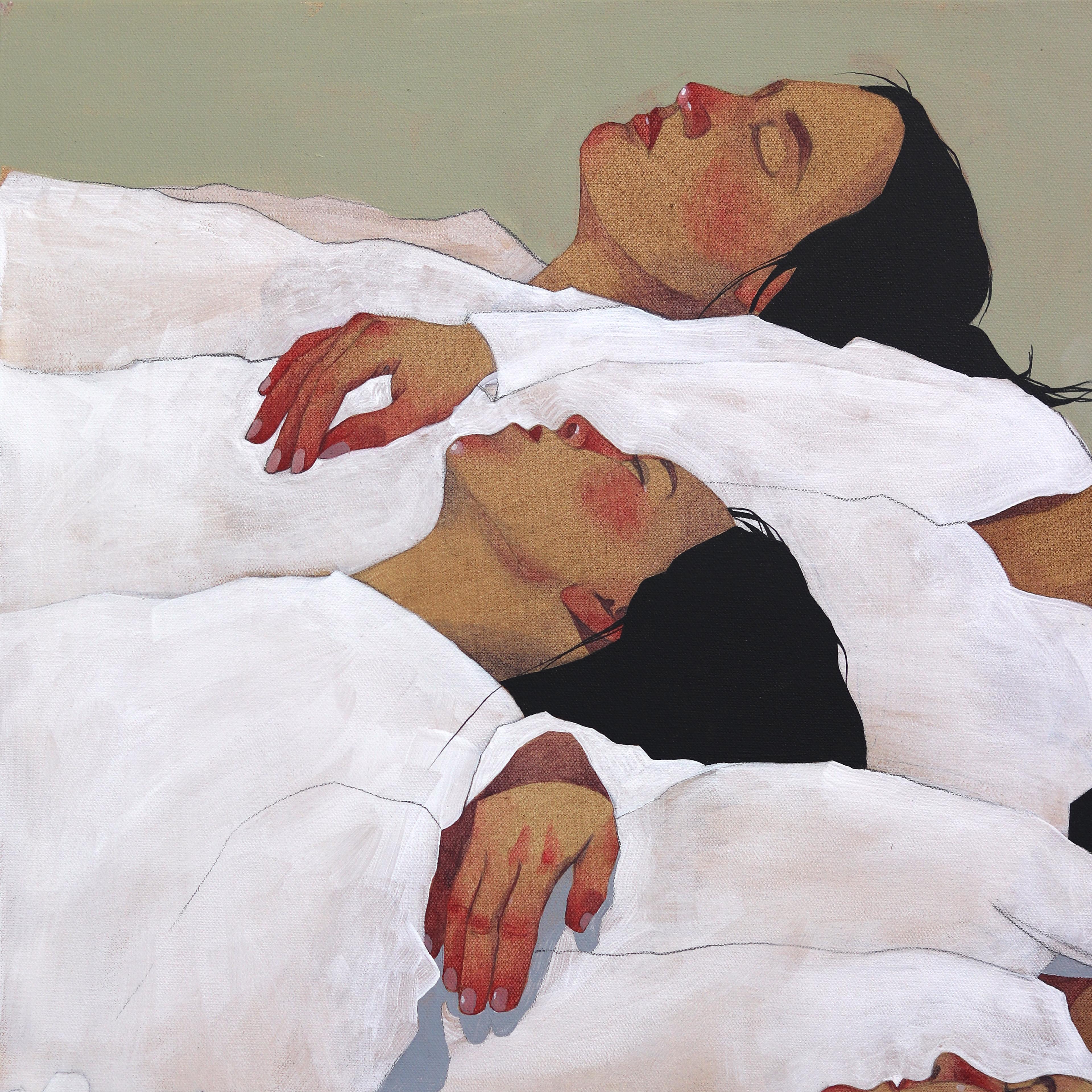 J'ai rêvé - Peinture figurative originale en techniques mixtes sur toile en vente 3