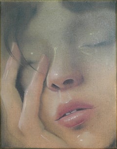 Rêve lucide - Portrait figuratif féminin original et dramatique, peinture acrylique