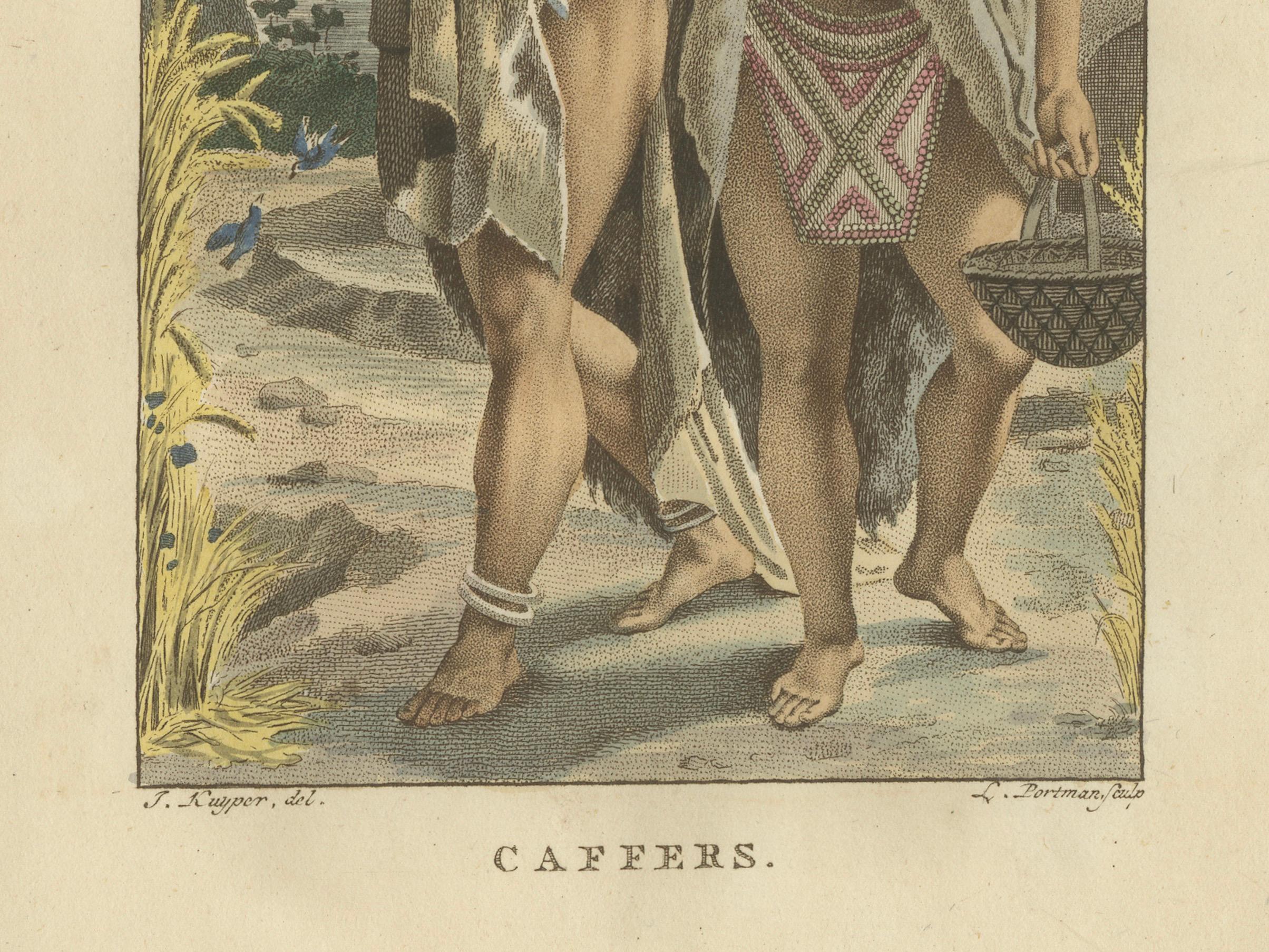 Xhosa Family of Southern Africa – Old Hand-Colored Ethnographic Engraving, 1803