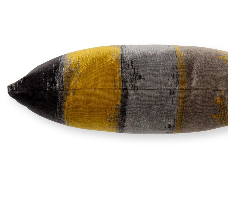 Modern Xhosa Pillow in Yellow, Gray and Charcoal Twill For Sale