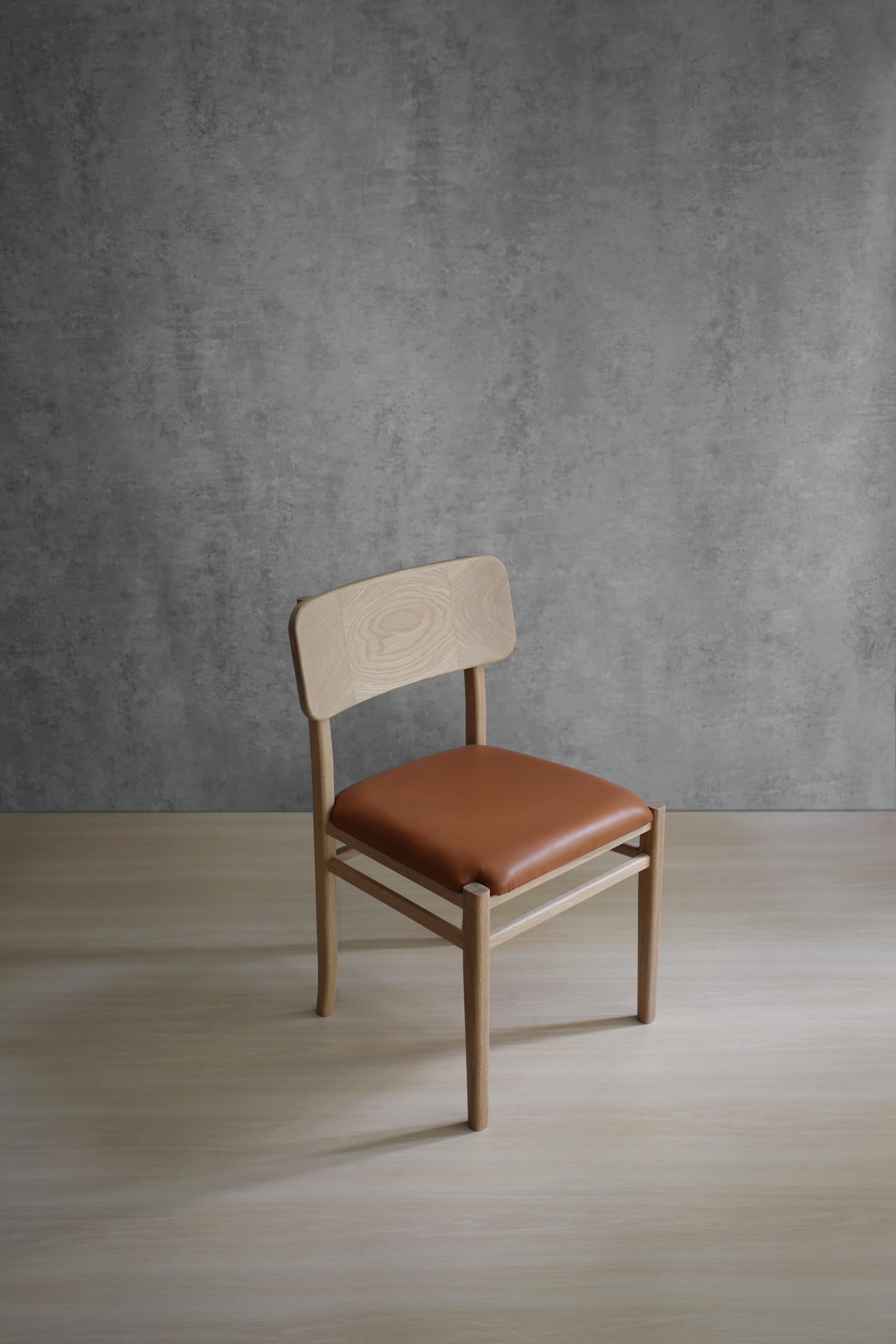 Mexicain Noviembre X Dining Chair in Oak Wood with Leather Seat by Joel Escalona