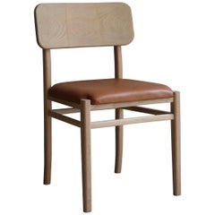 XI, White Oak Chair with Leather Seat from Collection Noviembre by Joel Escalona
