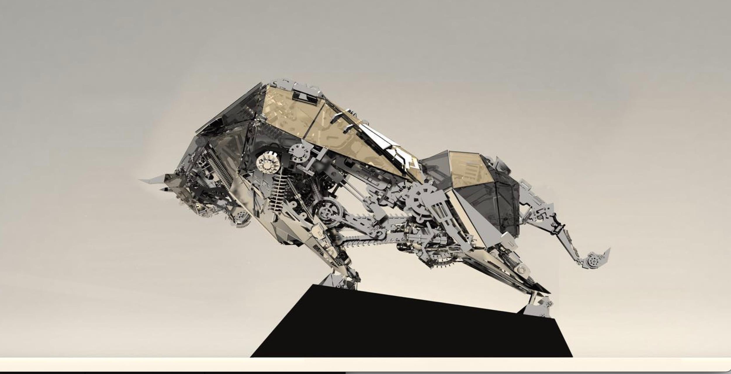 Xia Hang Still-Life Sculpture - The Conqueror, Desktop Mechanical Bull Run Modern Art, Animal Figurine In Stock