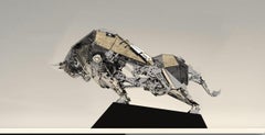 The Conqueror, Desktop Mechanical Bull Run Modern Art, Animal Figurine In Stock