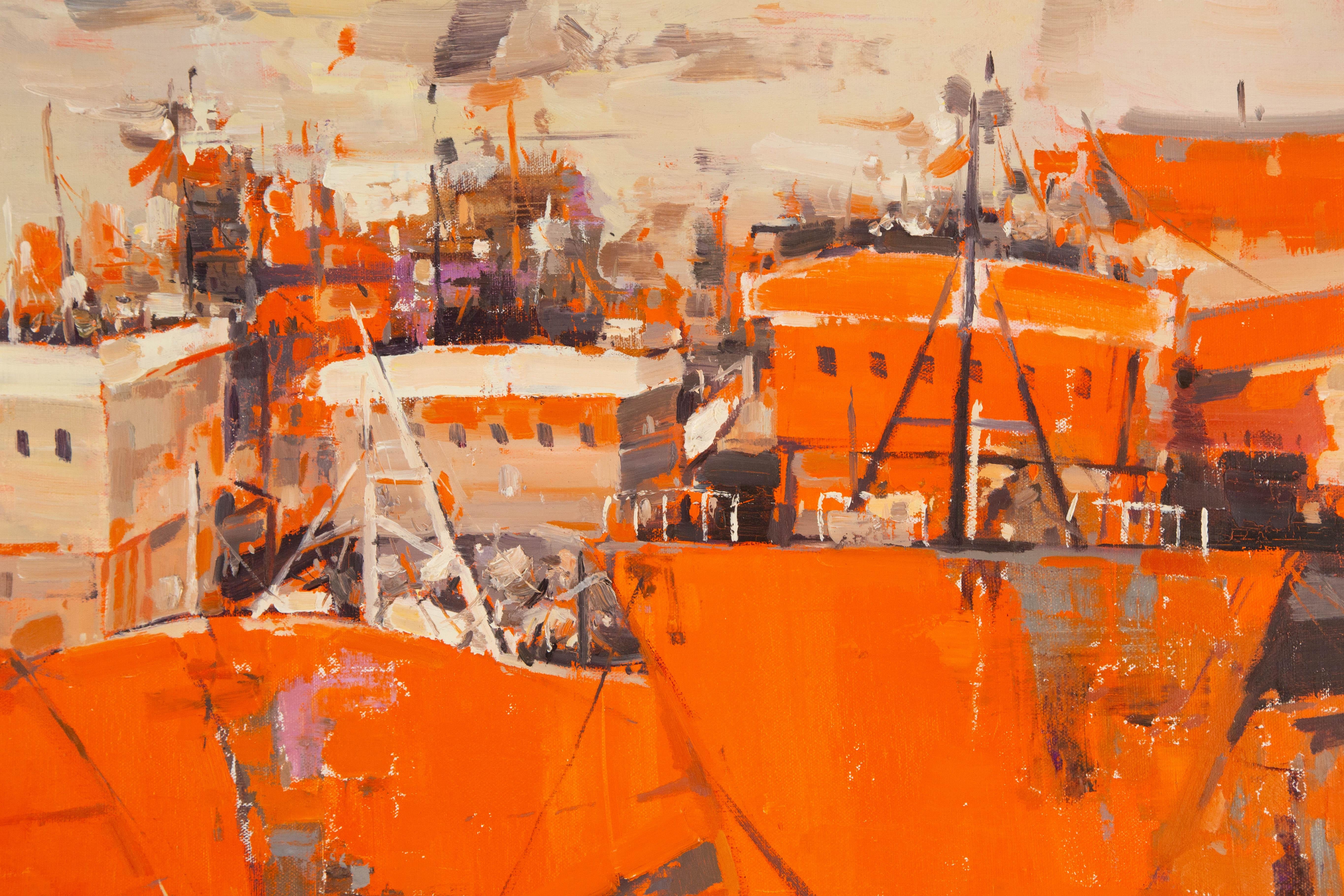  Titolo: Barca da pesca al tramonto
 Medium: Olio su tela
 Dimensioni: 23 x 31 pollici
 Cornice: Possibilità di incorniciatura!
 Condizioni: Il dipinto appare in ottime condizioni.
 Nota: questo quadro non è teso
 Anno: 2000 circa
 Artista: Xianchao