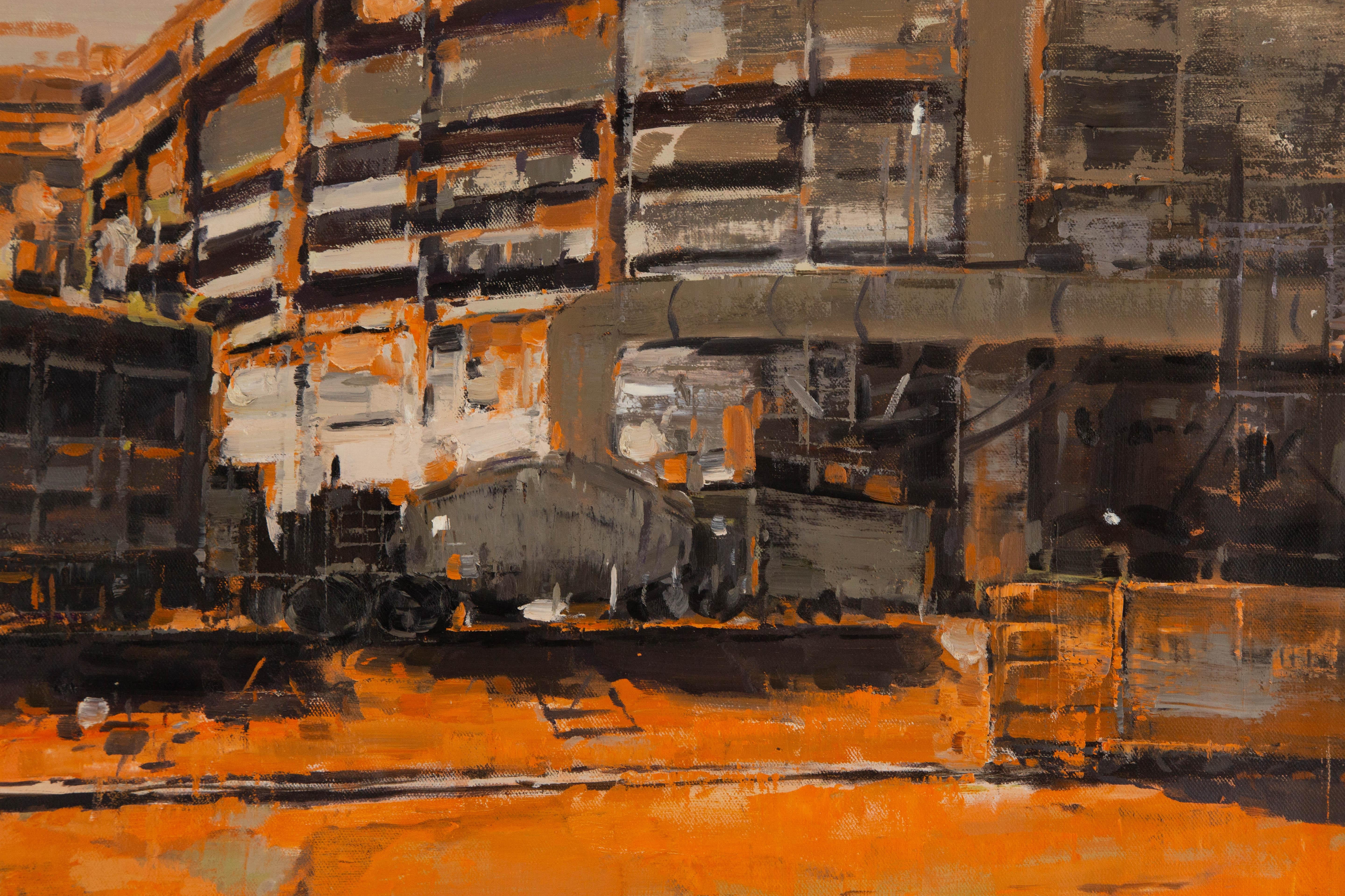  Title: Station
 Medium: Oil on canvas
 Size: 23 x 31 inches
 Frame: Framing options available!
 Condition: The painting appears to be in excellent condition.
 Note: This painting is unstretched
 Year: 2015
 Artist: Xianchao He
 Signature: Signed
