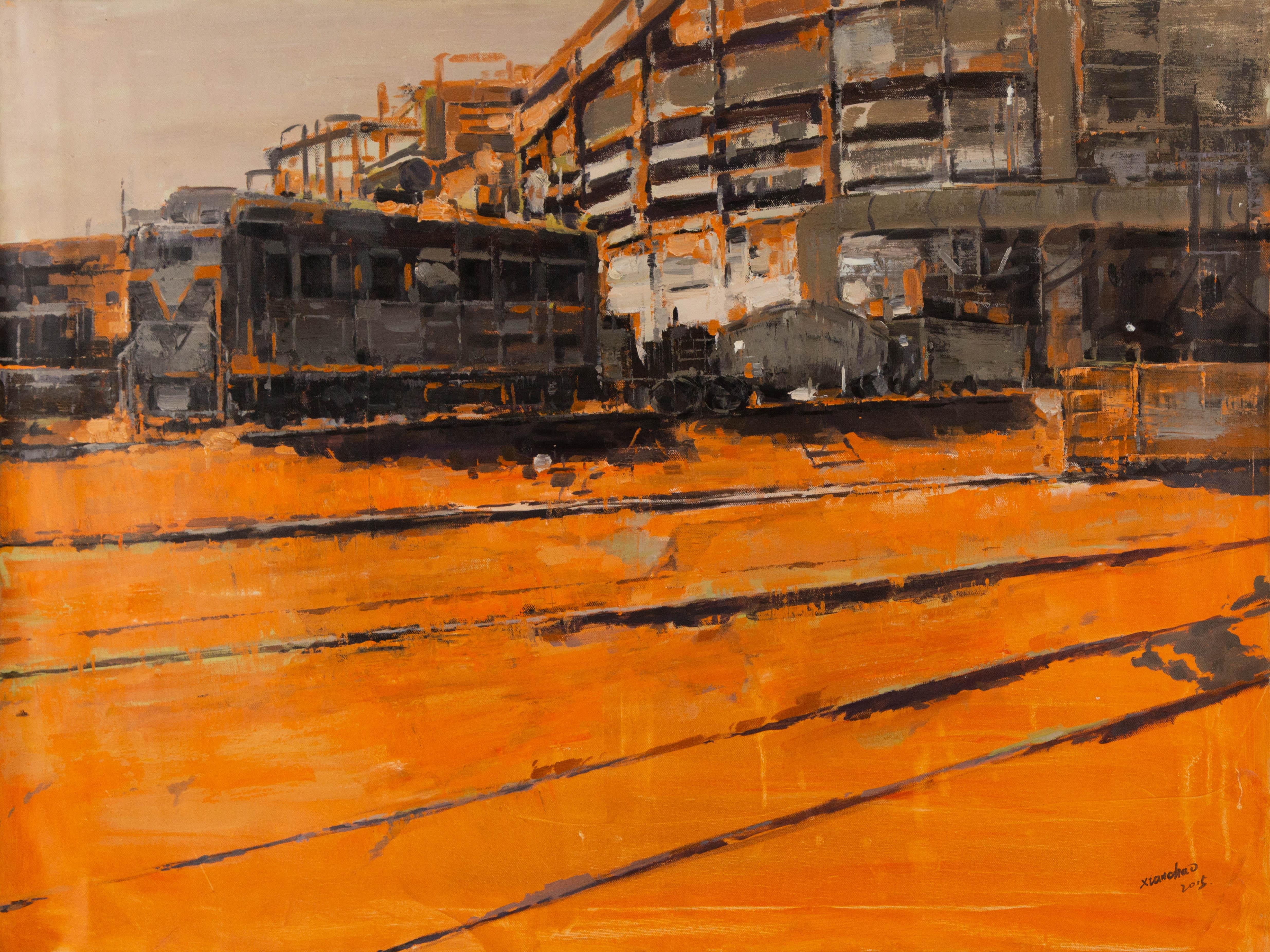 Xianchao He Landscape Original Oil On Canvas "Station"