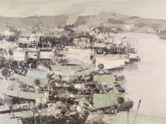 Xianchao He Waterscape Original Oil On Canvas "Harbor Dock"