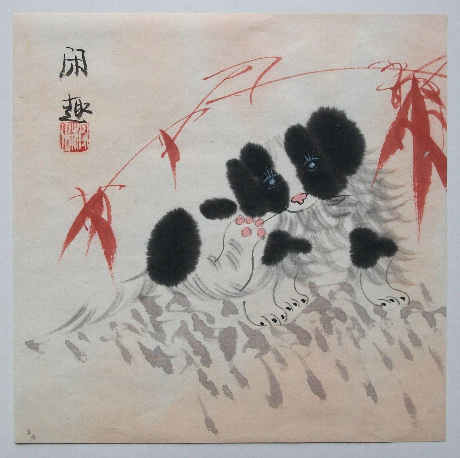 XIANG TIAN - 'Relaxing' - Vintage watercolor painting on paper - nice quality and composition - signed with a single red chop mark and Chinese characters (upper left) - signed and titled verso - mounted to card (upper right corner only) - unframed -