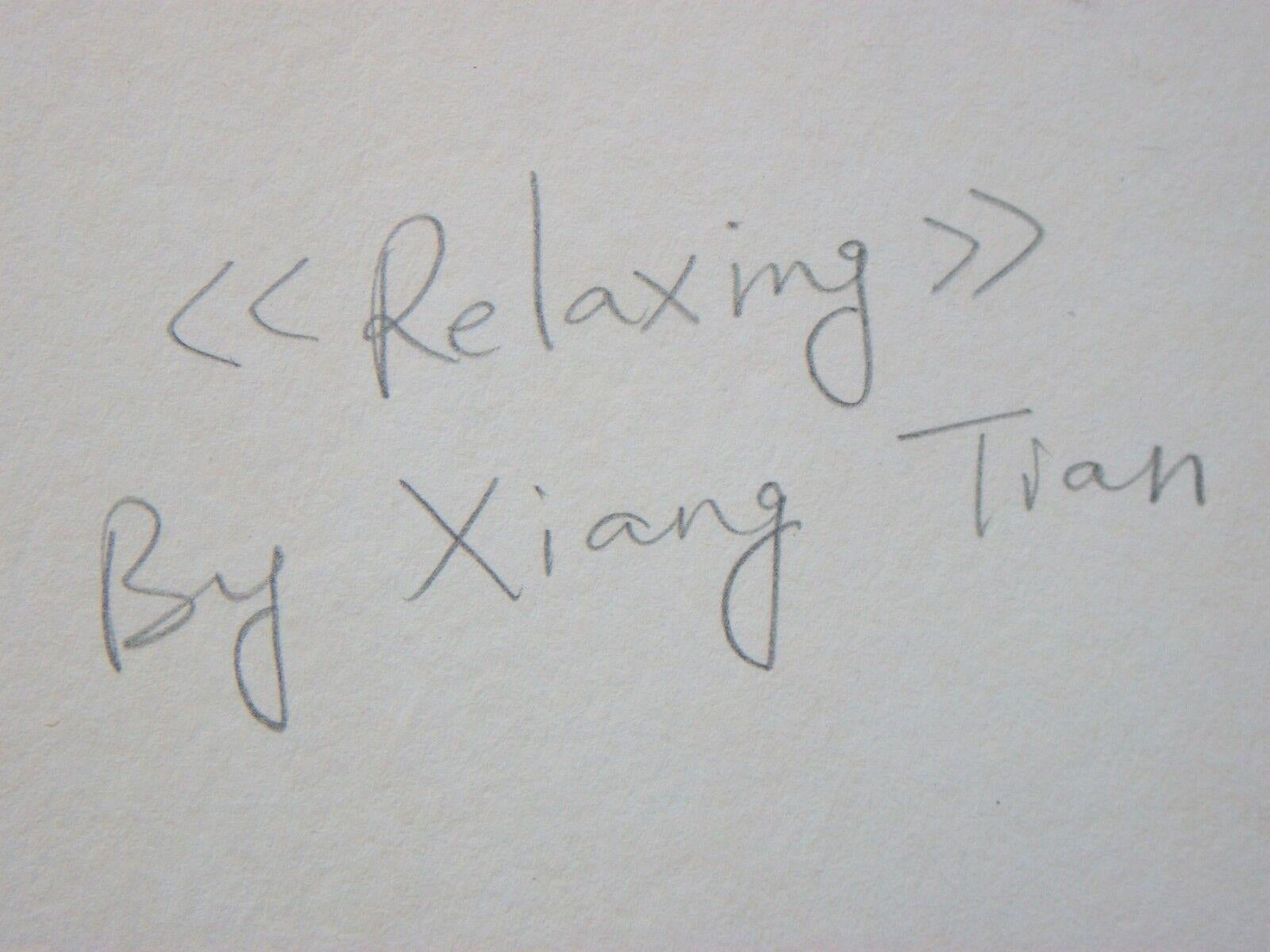 XIANG TIAN – „Relaxing“ – Vintage-Aquarellgemälde – signiert – China – 20. Jahrhundert. im Zustand „Gut“ im Angebot in Chatham, ON