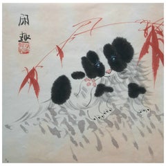 XIANG TIAN - 'Relaxing' - Vintage Watercolor Painting - Signed - China - 20th C.