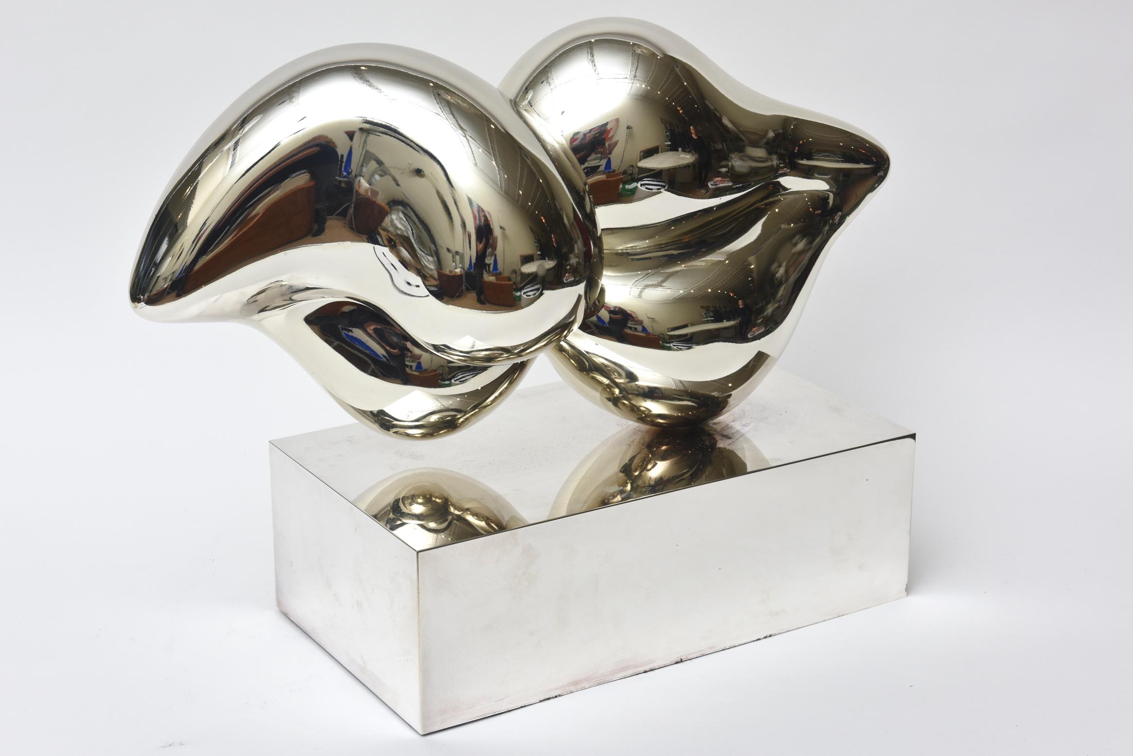 Modern Christofle Xiao Wang Silvered Bronze And Sterling Silver Abstract Lips Sculpture For Sale