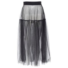 XIAO LI SS18 black polyamide sheer tulle flared midi skirt S