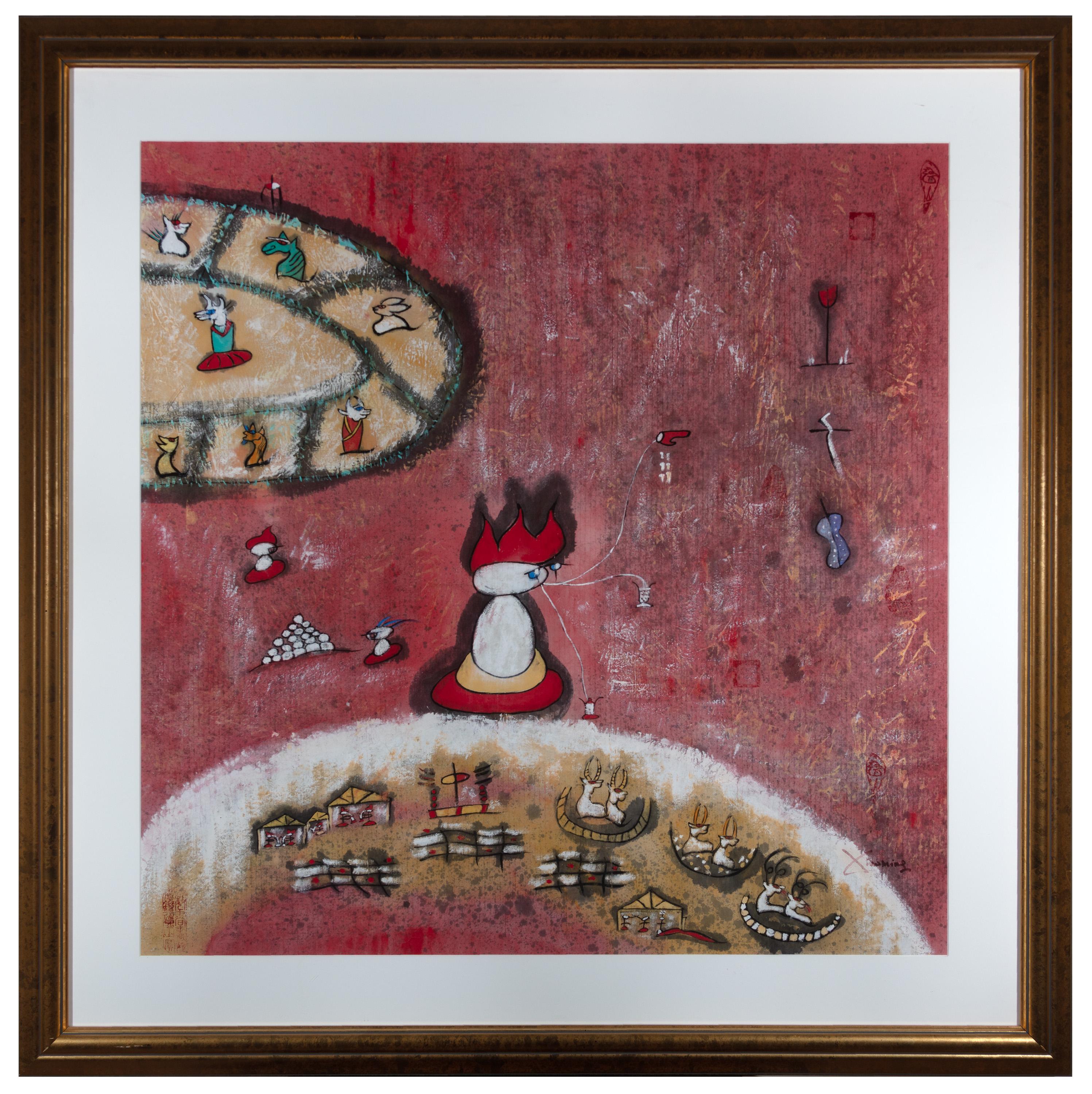 "Any Life of Home, " Mixed Media Painting on Paper, Signed - Mixed Media Art by Xiao Ming