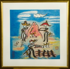 „Farmer are Ploughing Their Fields II“, Mixed Media mit Stempel Signatur