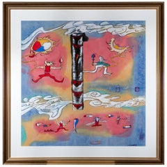 „The East Light“, symbolisches Gemälde in Mischtechnik auf Papier, signiert