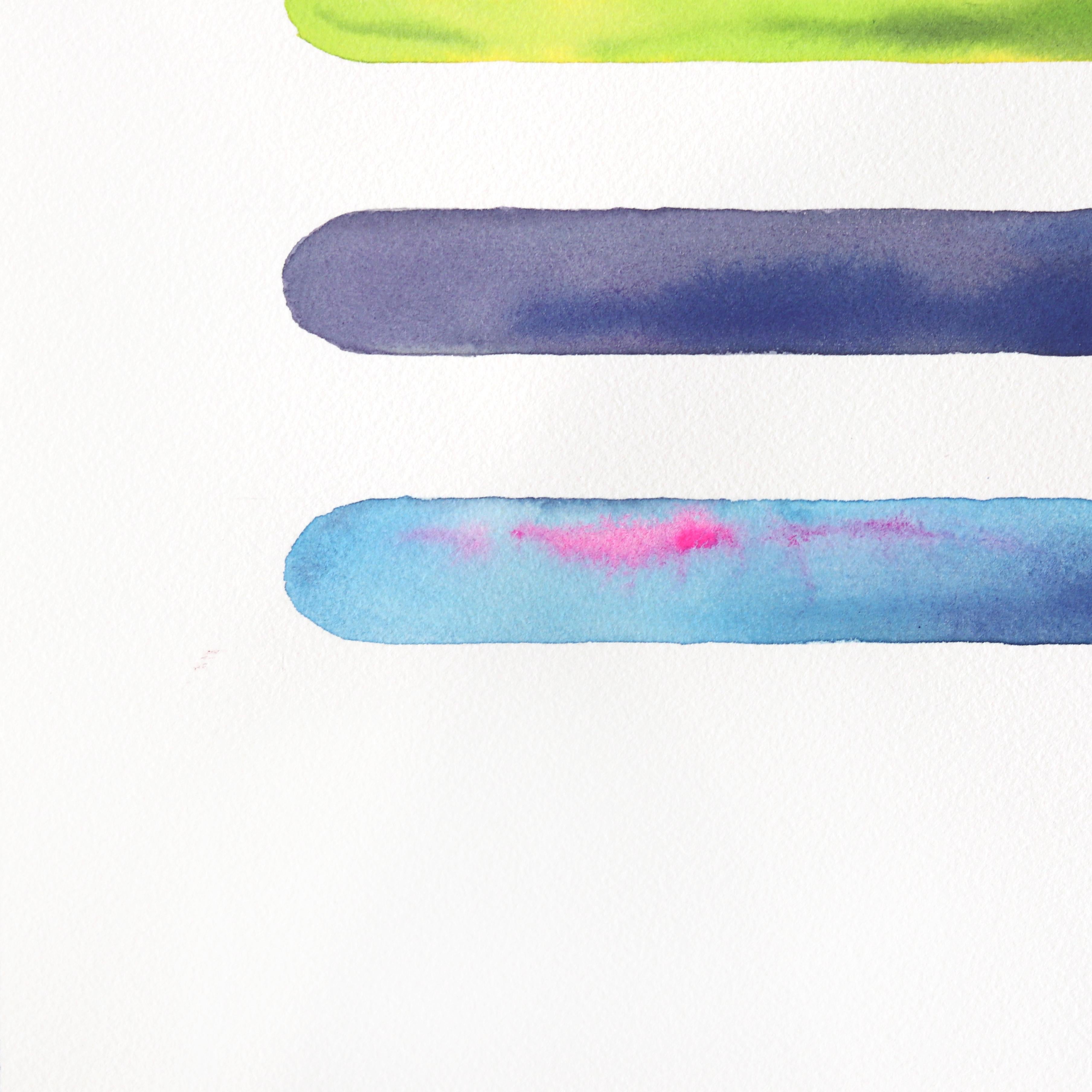Regenbogenblüten #2 – farbenfrohes abstraktes Blumengemälde auf Papier (Weiß), Abstract Drawing, von Xiao Wen Xu