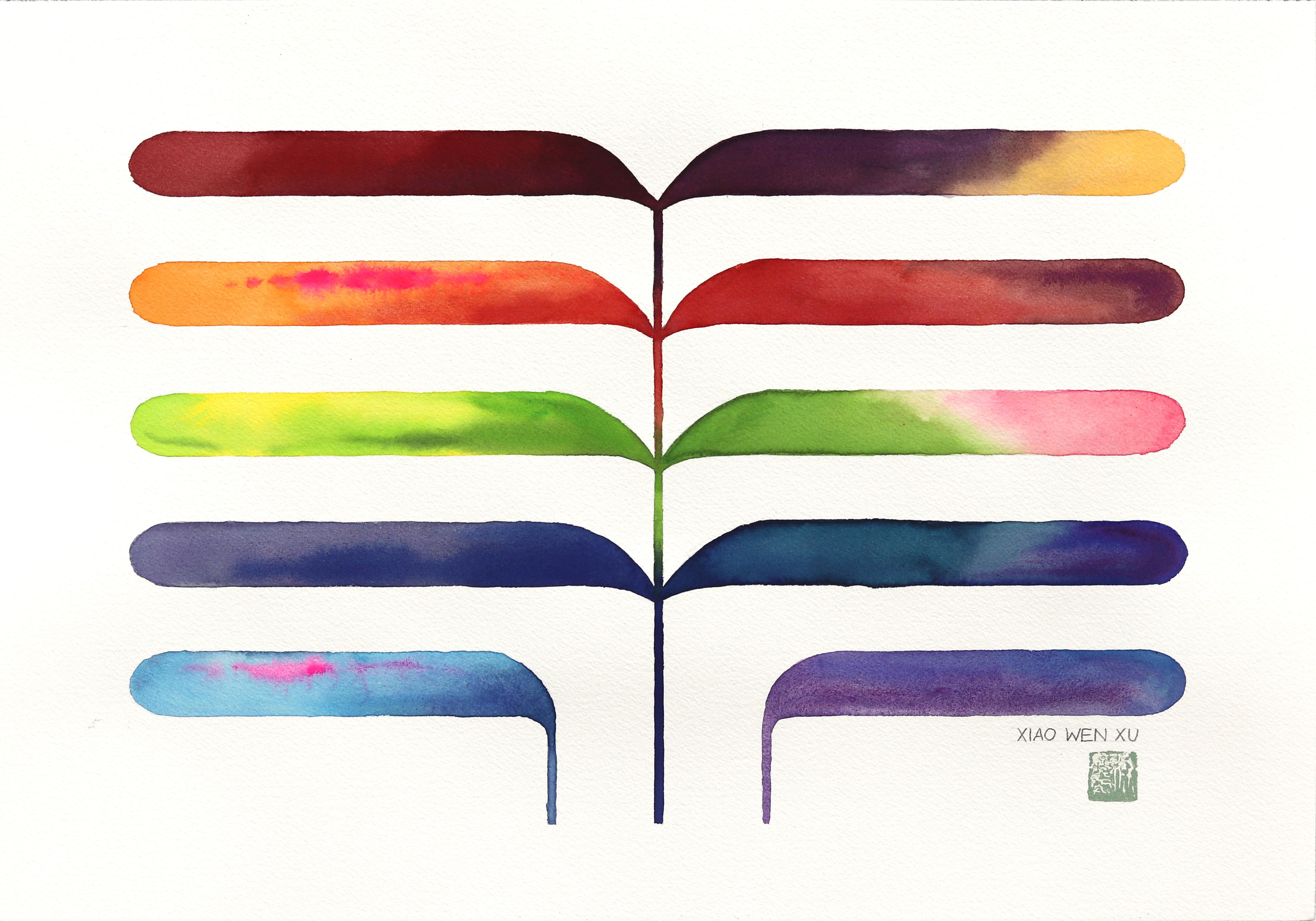 Rainbowland Blooms #2 - Pittura floreale astratta colorata su carta
