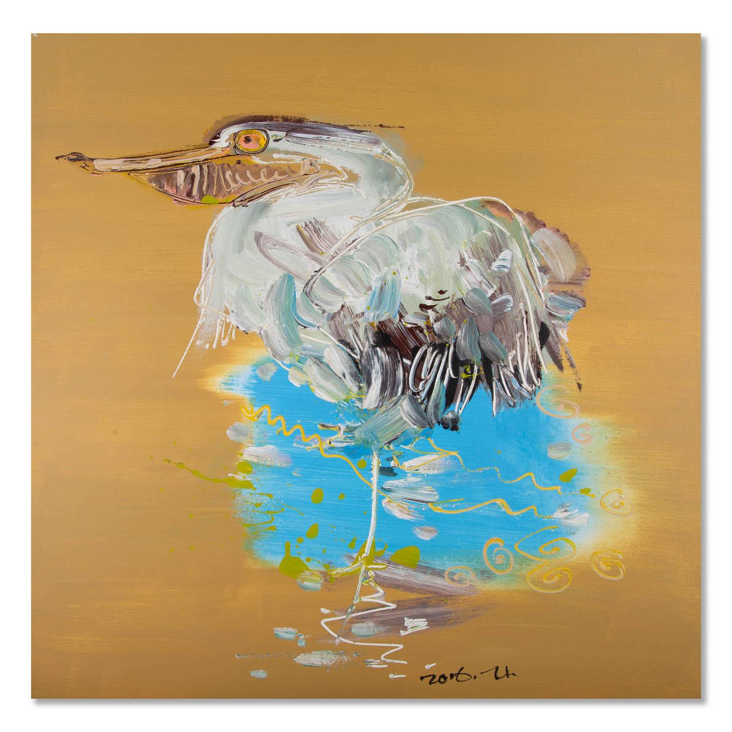  Title: Pelican
 Medium: Oil on canvas
 Size: 29 x 29 inches
 Frame: Framing options available!
 Condition: The painting appears to be in excellent condition.
 
 Year: 2016
 Artist: Xiaochi Tian
 Signature: Signed
 Signature Location: Lower right
