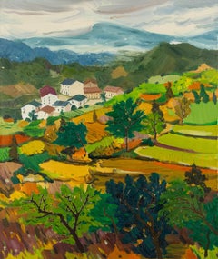 Xiaowen Zhang Landscape Original Oil On Canvas "Houses In The Mountains"
