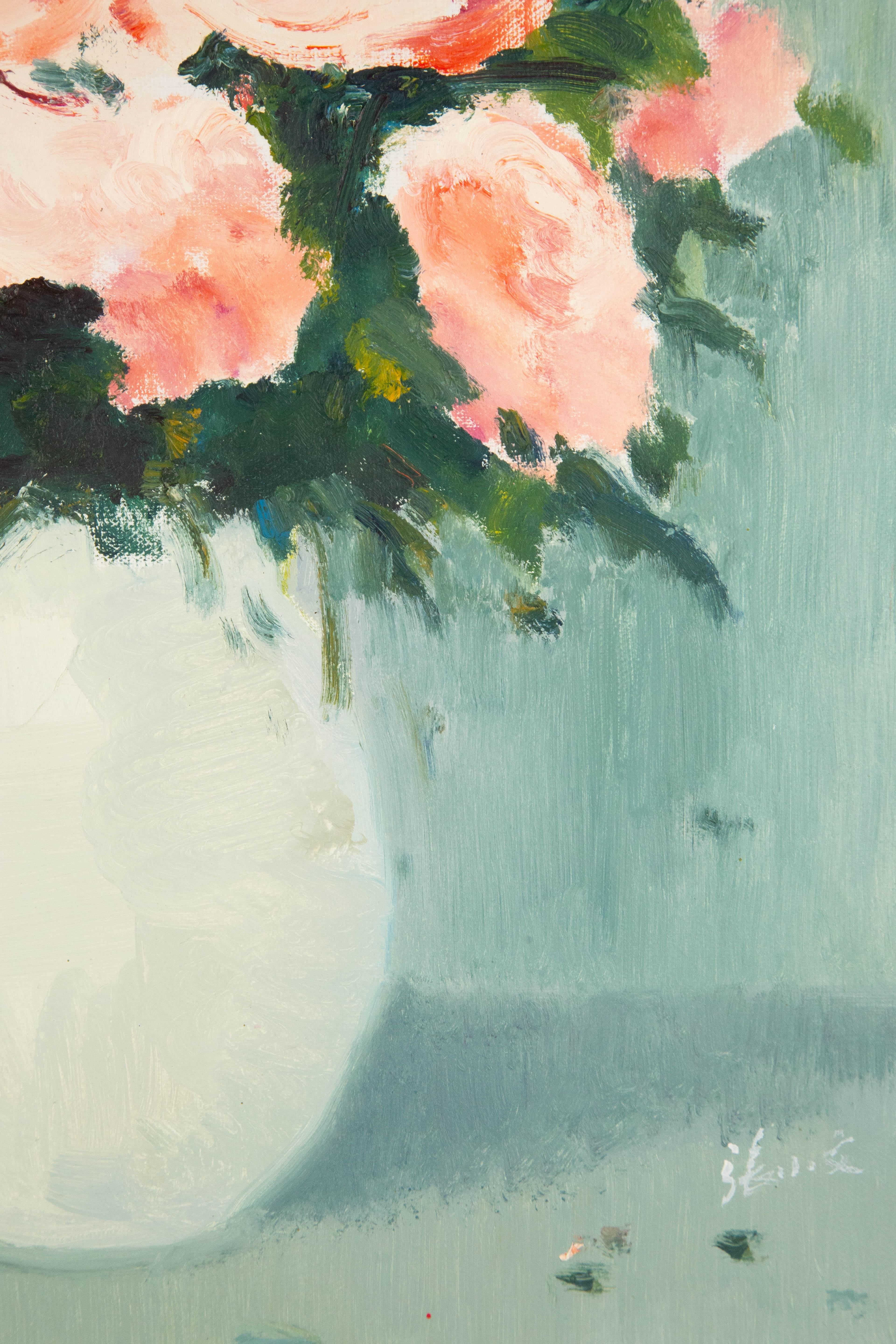 Xiaowen Zhang Stillleben Original Ölgemälde auf Leinwand „Rose Bouquet“ im Angebot 4