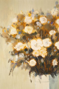 Xiaowen Zhang Natura morta originale Olio su tela "White Flower Series I"