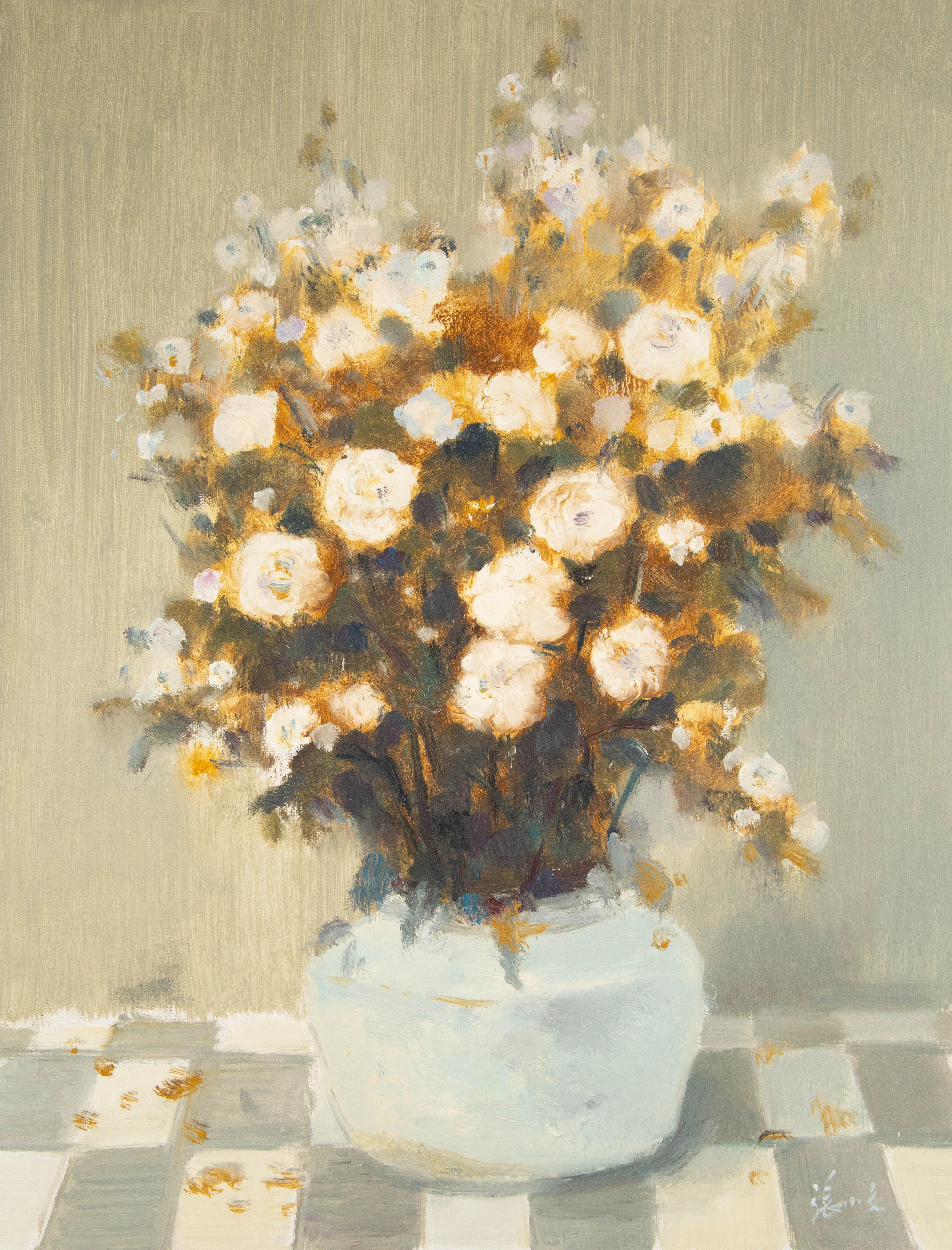  Título: Serie Flor Blanca II
 Técnica: Óleo sobre lienzo
 Tamaño: 19 x 15 pulgadas
 Marco: Opciones de enmarcado disponibles
 Estado de conservación: El cuadro parece estar en excelentes condiciones.
 Nota: Este cuadro no está estirado
 Año: 2000