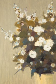 Xiaowen Zhang Natura morta originale olio su tela "Serie III dei fiori bianchi".