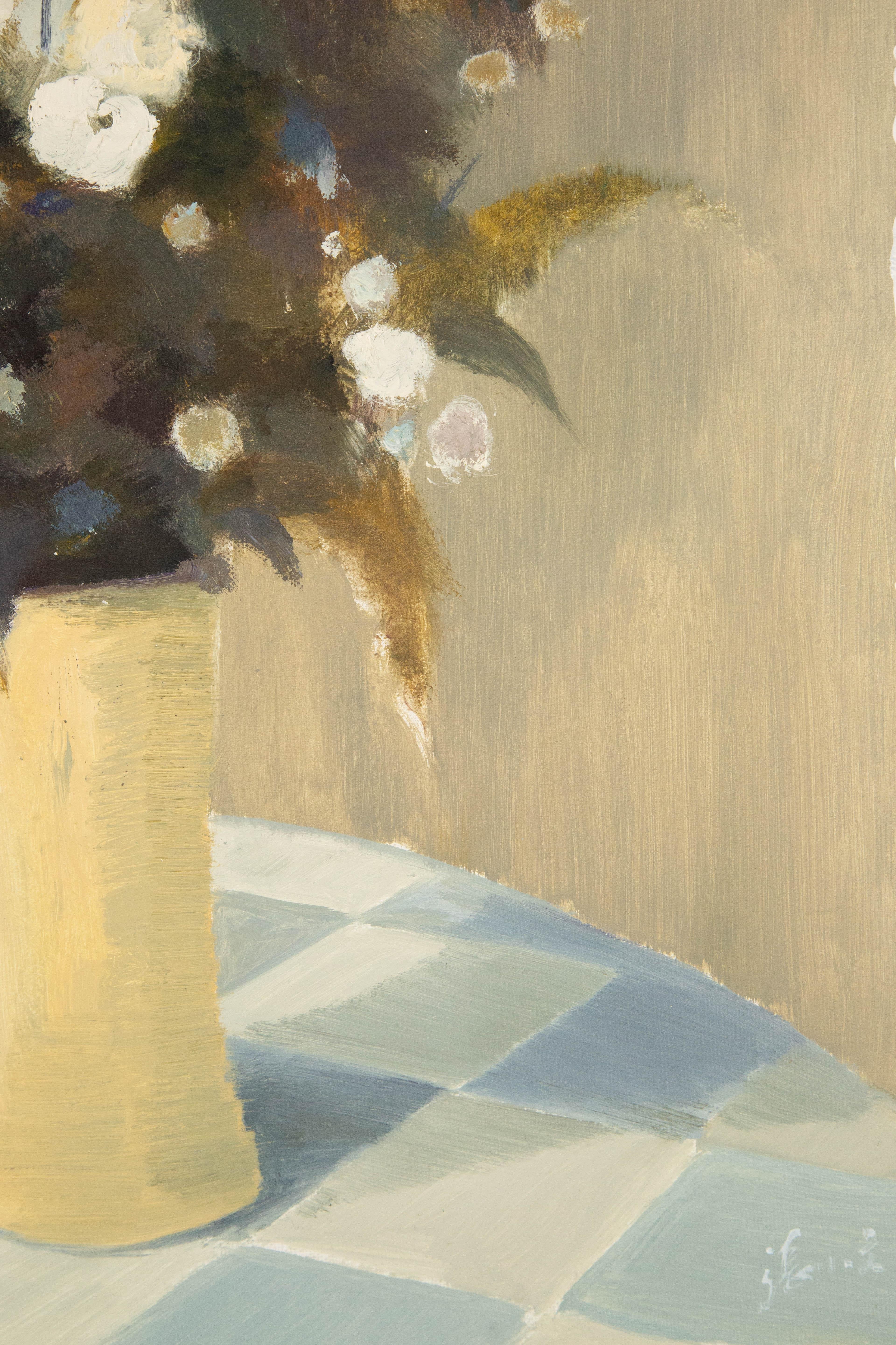 Xiaowen Zhang Stillleben Original Öl auf Leinwand „Weiße Blume Serie III“ im Angebot 4