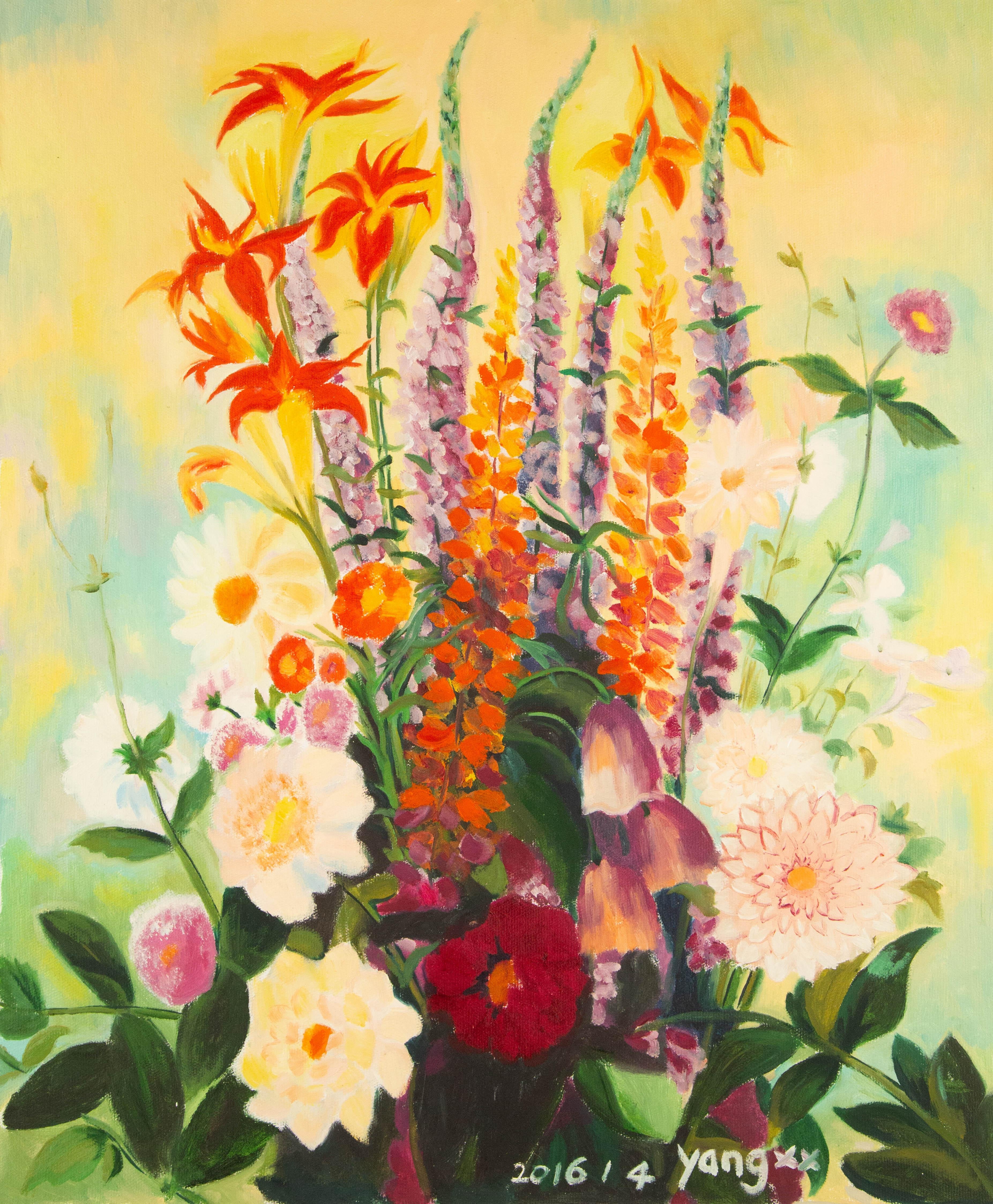 Xiaoxia Yang, geblümtes Original Ölgemälde auf Leinwand „Blumenblütenblütenblüten“